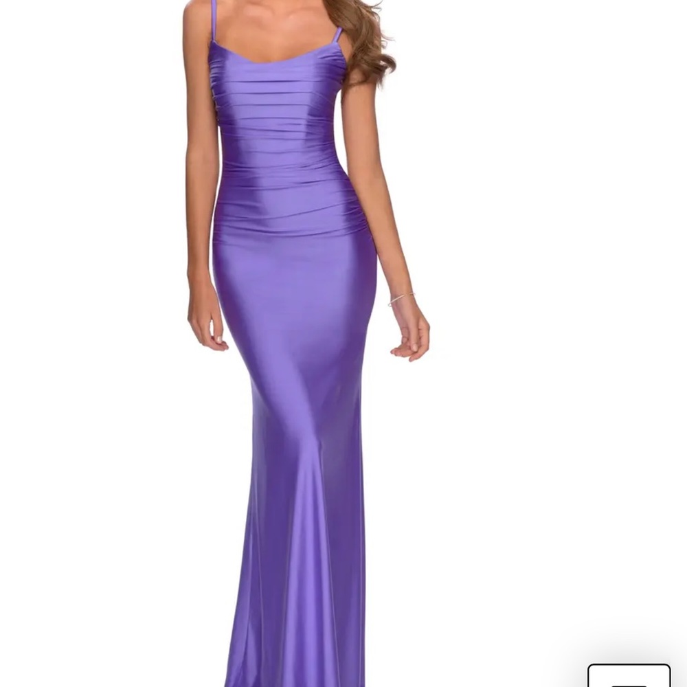 New with tags La Femme Back Ruched formal Gown periwinkle purple